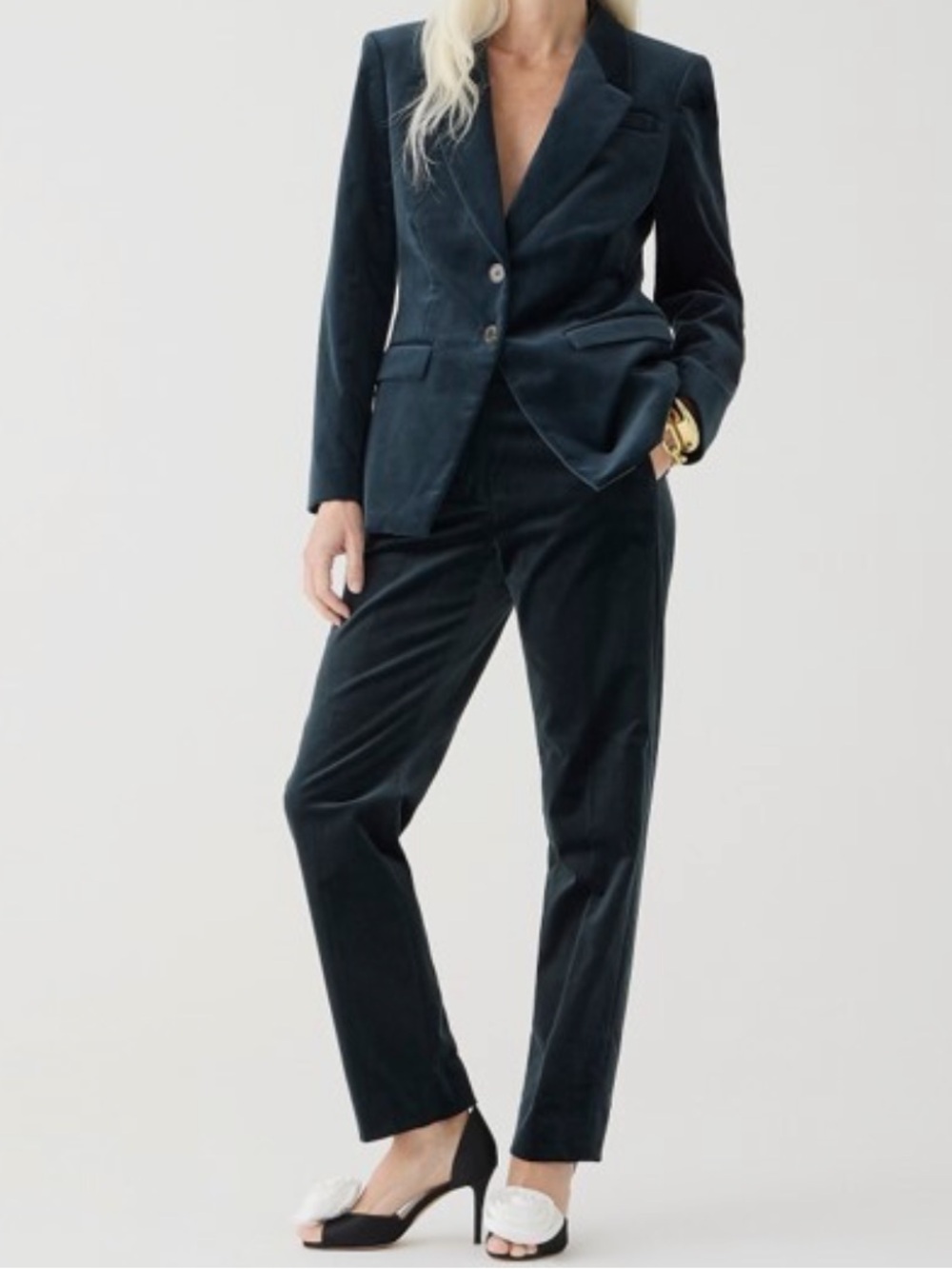J. Crew 2 Pc Velvet 4 Suit Set Kate Stretch Straight Leg Pant Blazer Buttons